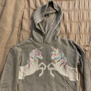 P.S. by Aeropostale Gray Sequined Unicorn Hoodie